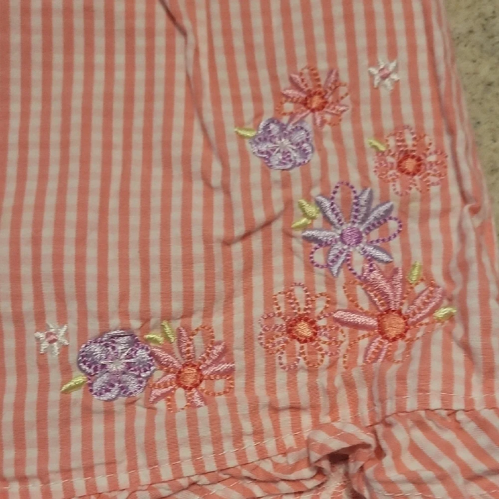 Oshkosh Pink Striped Sleeveless Dress with Floral Embroidery Size 2T Cotton